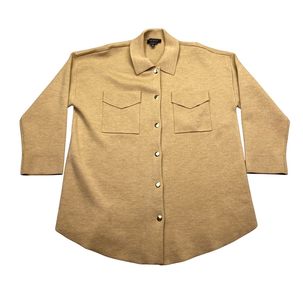 Talbots Mens XL Camel Tan 100% Merino Wool Button Front Shacket‎ Shirt Jacket